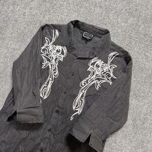 Meztizos Dess Shirt Men's Large Button Up Striped Grunge Black Y2K